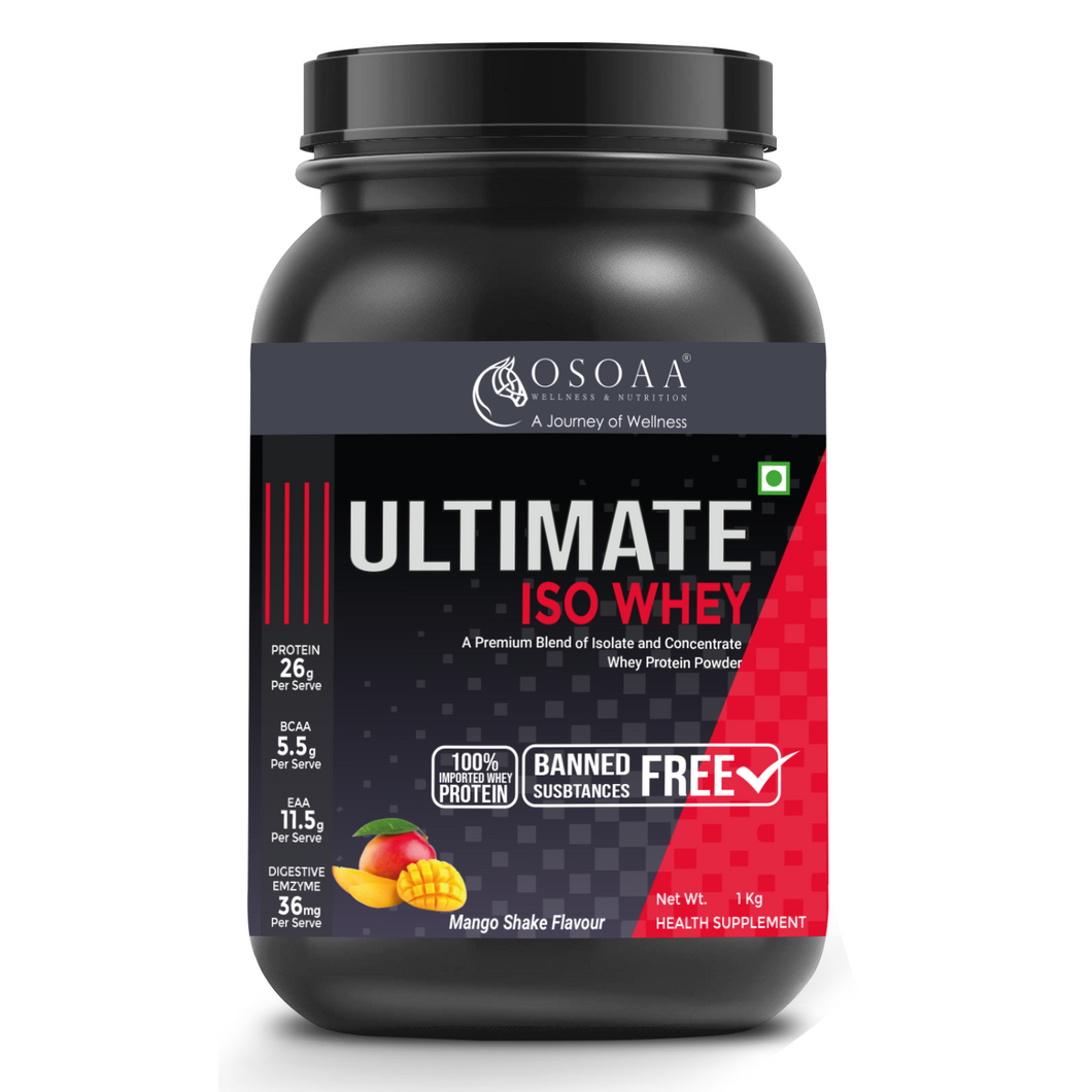 OSOAA Whey Ultimate Iso Whey | 26g Protein with Whey Isolate as Primary Source | Soy & Sugar Free| Keto & Diabetic Friendly| Weight Management Drink| Low Carbs| For Men, Women (Mango Shake)