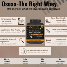 Load image into Gallery viewer, OSOAA Raw Whey Concentrate | 100% Protein from Whey | Soy, Gluten &amp; Sugar Free | Keto &amp; Diabetic Friendly | for Men, Women &amp; Athletes | 26.4g Protein (Unflavoured)
